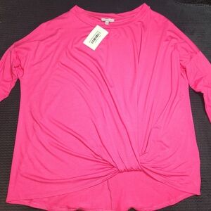 Bright Pink White Birch Long Sleeve Pullover Knit Top With Knot Detail M/L NWT